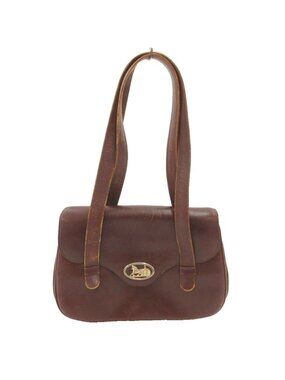 Celine Handbag Tote Shoulder Leather Dark Brown Carriage Logo SD